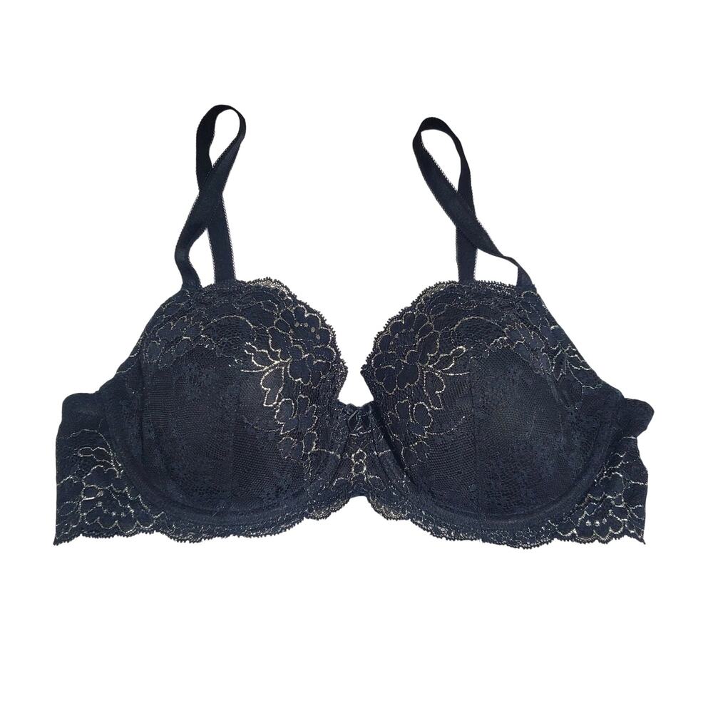Victoria's Secret Silver Tag 2000s Dream Angels Lined Demi 36C Black Silver Bra